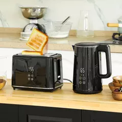 HOMCOM Polished Stainless Steel Kettle and Toaster Set - Black - 2