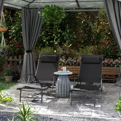 Outsunny Set of Two Adjustable Back Sun Loungers - Black - 2