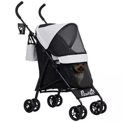 PawHut Foldable Dog Stroller, Lightweight Dog Pram w/ Shoulder Strap, Storage Bag, Cup Holder, Light Grey - 1