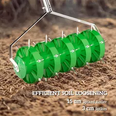 Outsunny Rolling Lawn Aerator, Manual Grass Spike Roller, Heavy Duty Garden Aerator with 3 Piece Detachable Handle and T-bar Grip, Outdoor Garden Lawn Tool, Dark Green - 4
