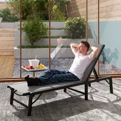 Outsunny Folding Sun Lounger Set of 2, 5-Position Adjustable Reclining Garden Loungers, Garden Chaise Lounge Sunbed Recliner Chairs with Steel Frame for Beach, Porch, Patio, Camping, Light Grey - 2