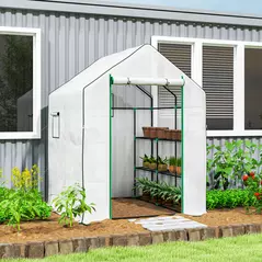 Outsunny 143 x 140cm Walk-In Greenhouse, with Accessories - White - 2