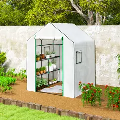 Outsunny 143 x 140cm Walk-In Greenhouse, with Accessories - White - 8