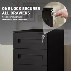 Vinsetto Three-Drawer Steel Filing Cabinet - Black - 6