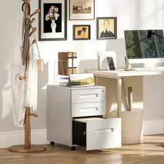 Vinsetto Three-Drawer Steel Filing Cabinet - White - 2
