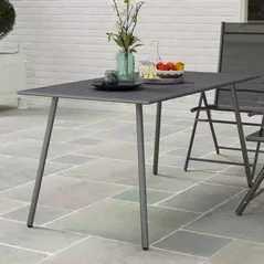 Outsunny Rectangle Garden Table with Slat Top, Steel Frame, Outdoor Table for 6 Person, 150 x 80 x 74 cm, Grey - 8
