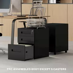 Vinsetto Three-Drawer Steel Filing Cabinet - Black - 8