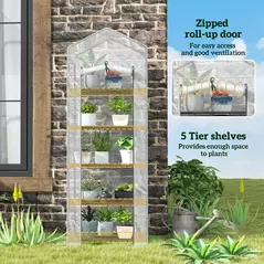 Outsunny 193cm Five Shelf Mini Greenhouse - White - 5