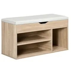 HOMCOM Shoes Cabinet Bench Hidden Storage Padded Seat Organiser Footwear Rack Hallway Oak Tone - 1