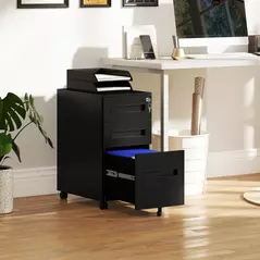 Vinsetto Three-Drawer Steel Filing Cabinet - Black - 2