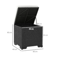 Outsunny Set of 2 Rattan Storage Ottoman, Outdoor Footstool with Removable Cushions, Garden Storage Seat for Balcony, Porch, Living Room, Cream - 3