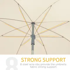 Outsunny 2.2m Beach Umbrella, Portable Parasol with Tilting Function, Outdoor Sunshade Shelter with 8 Ribs for Garden, Pool and Patio, Cream White - 7