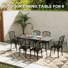 Outsunny Rectangle Garden Table with Slat Top, Steel Frame, Outdoor Table for 6 Person, 150 x 80 x 74 cm, Grey - 4