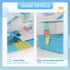 PawHut 4 Tier Hamster Cage w/ Tubes, Exercise Wheel, Hut, Water Bottle, Food Dish, Ramps, for Dwarf Hamster, Light Blue - 8