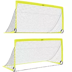 HOMCOM Two Football Goal Nets, Foldable Outdoor Sport Training Equipment, for Teens, Adults, with Carrying Bag, Yellow - 1