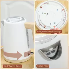 HOMCOM Stainless Steel Kettle and Toaster Set, 1.7L 3000W Fast Boil Kettle & 2 Slice Toaster Kitchen Set with 7 Level Browning Controls, Defrost, Reheat, Auto Off, Boil-dry Protection, White - 9