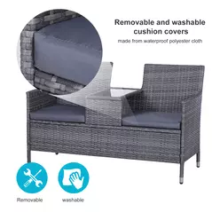 Outsunny 2-Seater PE Rattan Outdoor Garden Bench w/ Centre Table Grey - 5