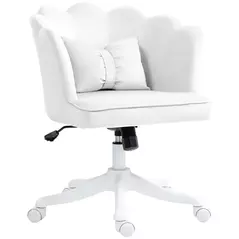 HOMCOM Velvet-Feel Petal Back Office Chair - White - 1