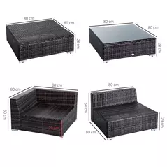 Outsunny 6 PC Rattan Sofa Coffee Table Set Sectional Wicker Weave Furniture for Garden Outdoor Conservatory w/ Pillow Cushion Brown - 3