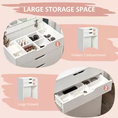 HOMCOM Dressing Table with Flip-up Mirror and Storage Stool, Vanity Table with Drawer and Hidden Compartments for Bedroom, Living Room, White - 5
