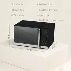 HOMCOM 23L 800W Microwave Oven, Digital Solo Microwave with 10 Power Levels, Automatic Defrost, 8 Auto Cook Menus, 60 Minutes Timer, Clock, Easy Clean, Small Black Microwave - 3