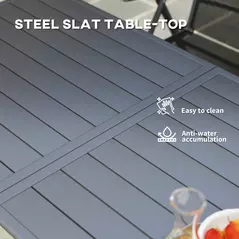 Outsunny Rectangle Garden Table with Slat Top, Steel Frame, Outdoor Table for 6 Person, 150 x 80 x 74 cm, Grey - 5