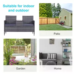 Outsunny 2-Seater PE Rattan Outdoor Garden Bench w/ Centre Table Grey - 7