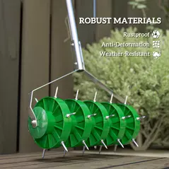 Outsunny Rolling Lawn Aerator, Manual Grass Spike Roller, Heavy Duty Garden Aerator with 3 Piece Detachable Handle and T-bar Grip, Outdoor Garden Lawn Tool, Dark Green - 6