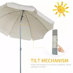 Outsunny 2.2m Beach Umbrella, Portable Parasol with Tilting Function, Outdoor Sunshade Shelter with 8 Ribs for Garden, Pool and Patio, Cream White - 4