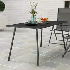 Outsunny Rectangle Garden Table with Slat Top, Steel Frame, Outdoor Table for 6 Person, 150 x 80 x 74 cm, Black - 8