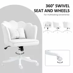 HOMCOM Velvet-Feel Petal Back Office Chair - White - 7