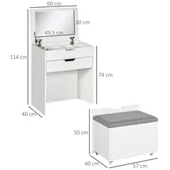 HOMCOM Dressing Table with Flip-up Mirror and Storage Stool, Vanity Table with Drawer and Hidden Compartments for Bedroom, Living Room, White - 3