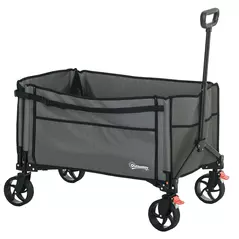 Outsunny Festival Trolley on Wheels, 150L Folding Camping Trolley Cart with Openable Sides, Adjustable Handle and Brakes for Shopping Beach Garden Fishing, Grey - 1