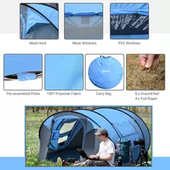 Outsunny 4 Person Pop-up Camping Tent Family Tent with Ground Sheet, 4 Windows and Portable Carry Bag for Beach Outdoor Trip, Sky Blue - 7