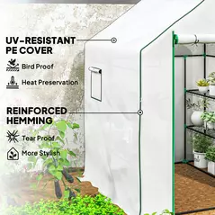 Outsunny 143 x 140cm Walk-In Greenhouse, with Accessories - White - 5