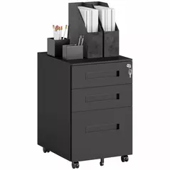 Vinsetto Three-Drawer Steel Filing Cabinet - Black - 1