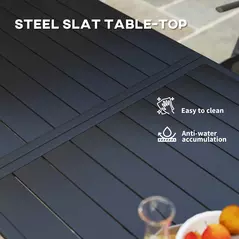 Outsunny Rectangle Garden Table with Slat Top, Steel Frame, Outdoor Table for 6 Person, 150 x 80 x 74 cm, Black - 5
