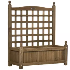 Outsunny Garden Planters with Trellis for Climbing Vines, Wood Raised Beds for Garden, Flower Pot, Indoor Outdoor, Brown - 7