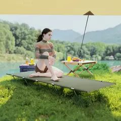 Outsunny Lightweight Camping Bed, Aluminium Portable Camp Cot w/ Strong Support 150kg and Carry Bag for Camping, Dark Green - 7