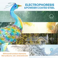 Outsunny Peacock Garden Statue, Standing Garden Ornament, Metal Garden Gift with Stakes for Patio Pond Landscape Decoration, Multi-Colour - 5