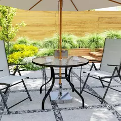 Outsunny Tempered Glass Top Round Outdoor Dining Table with Parasol Hole, 96.5 x 96.5 x 71 cm - 9