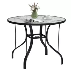 Outsunny Tempered Glass Top Round Outdoor Dining Table with Parasol Hole, 96.5 x 96.5 x 71 cm - 1