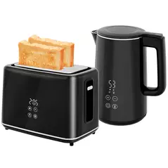 HOMCOM Polished Stainless Steel Kettle and Toaster Set - Black - 1