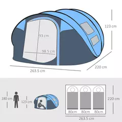Outsunny 4 Person Pop-up Camping Tent Family Tent with Ground Sheet, 4 Windows and Portable Carry Bag for Beach Outdoor Trip, Sky Blue - 3