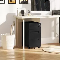 Vinsetto Three-Drawer Steel Filing Cabinet - Black - 9