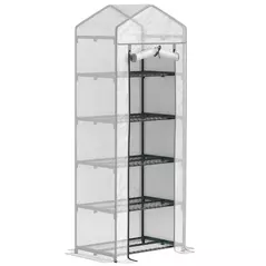 Outsunny 193cm Five Shelf Mini Greenhouse - White - 1
