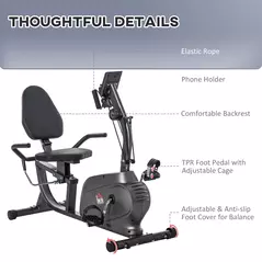 HOMCOM Recumbent Exercise Bike Recovery Exerciser, 8-Level Magnetic Resistance Stationary Bike with Pad Holder, LCD Monitor, for Indoor Cardio Workout, Black - 7