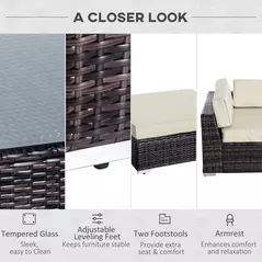 Outsunny 6 PC Rattan Sofa Coffee Table Set Sectional Wicker Weave Furniture for Garden Outdoor Conservatory w/ Pillow Cushion Brown - 7