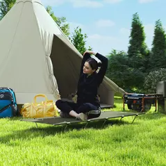 Outsunny Lightweight Camping Bed, Aluminium Portable Camp Cot w/ Strong Support 150kg and Carry Bag for Camping, Dark Green - 8