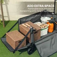 Outsunny Festival Trolley on Wheels, 150L Folding Camping Trolley Cart with Openable Sides, Adjustable Handle and Brakes for Shopping Beach Garden Fishing, Grey - 4
